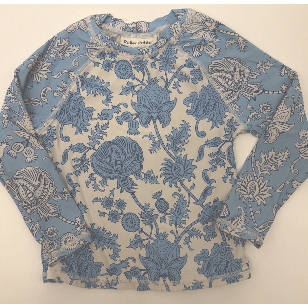 Roller Rabbit Blue Floral Long Sleeve Swim Rash Guard Girls 5 Beach Swim Pool
